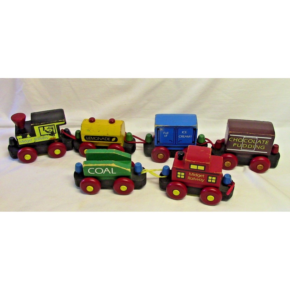 Vintage Wooden Train Set Montgomery Schoolhouse  The Midget Railway  6 pieces